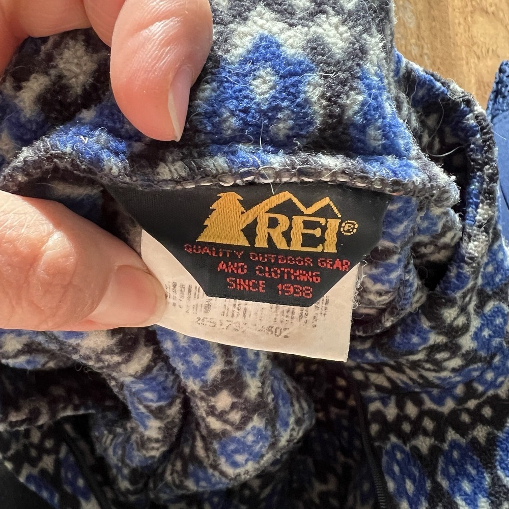 Vintage REI Fleece Jacket Mens‎ XL Blue White Geometric Half Zip Pullover 90s - Picture 4 of 7